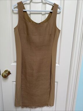 Max Mara sz 44 Linen & knit dress fringe hem - warm sandy-gold